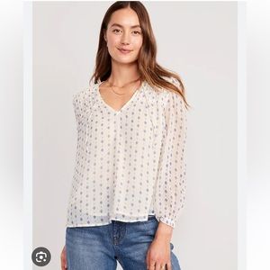 Chiffon Smocked Poet Swing Blouse for Women color White geo